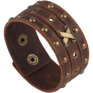 Men Leather Bracelet Punk Braided Rope Alloy Bracelet Bangle Wristband